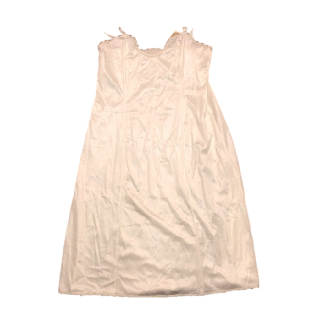 𝅺vintage 70s Hanna Satin Feel Lace Trim Night Gown Slip Ribbon Strap New
